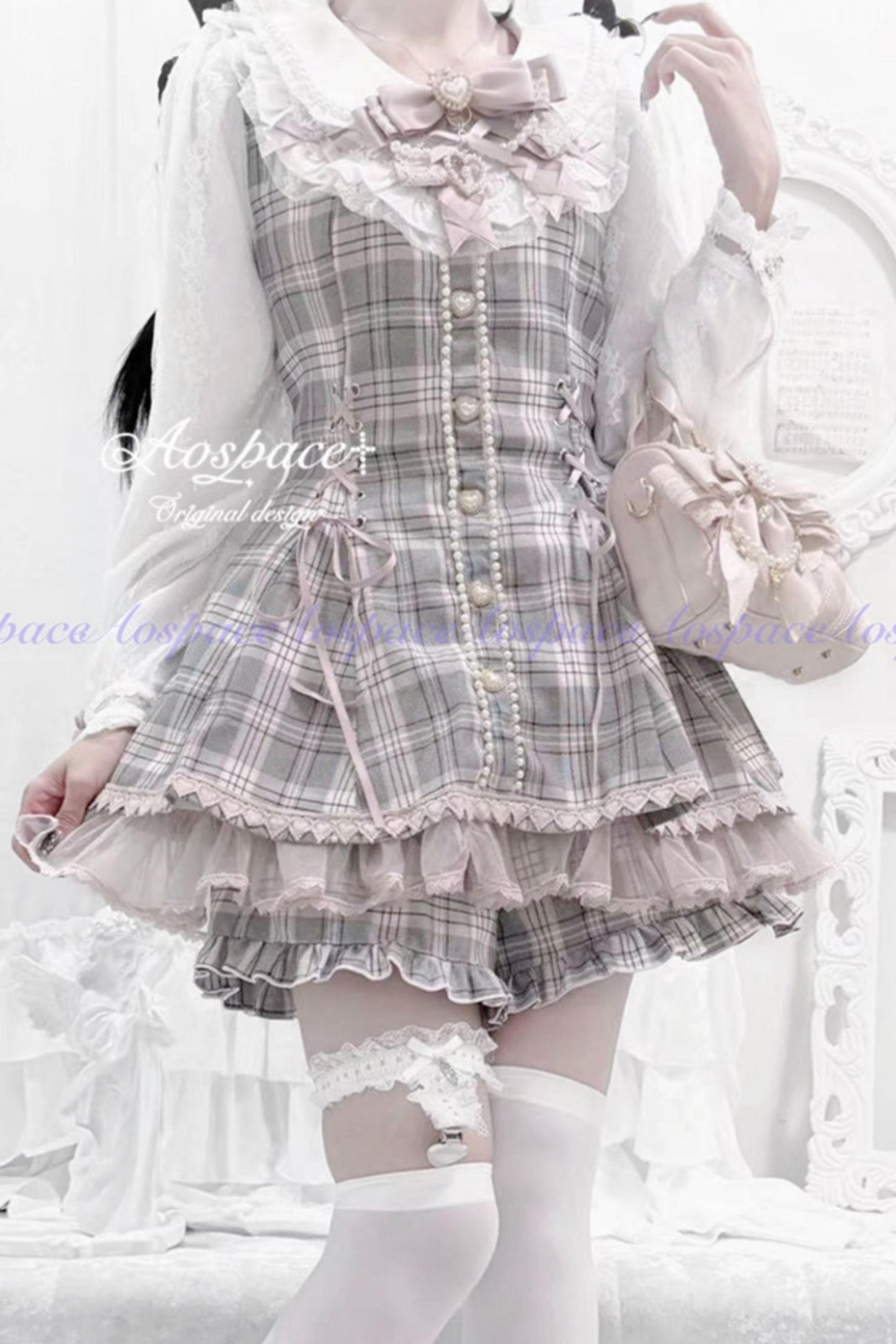 Lace Pearl Collar Long-Sleeve Set