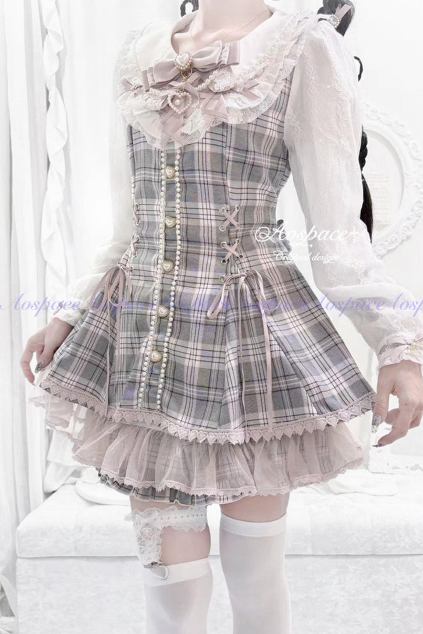 Lace Pearl Collar Long-Sleeve Set