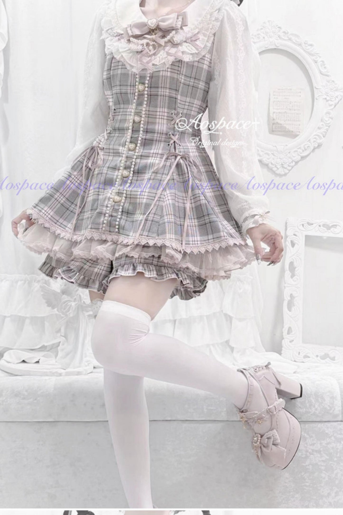 Lace Pearl Collar Long-Sleeve Set