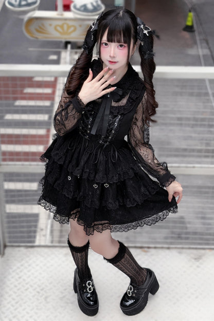 Black Lace Corset Long-Sleeve Dress