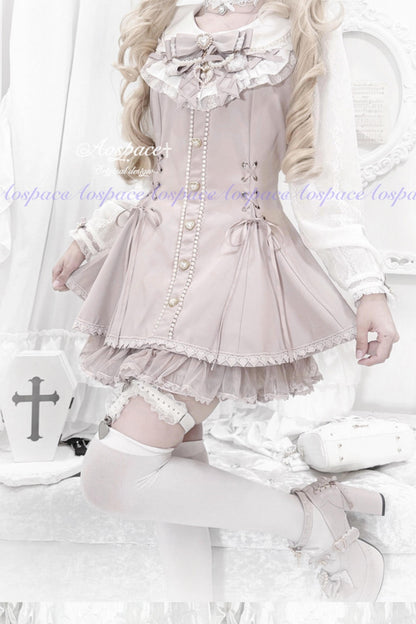 Lace Pearl Collar Long-Sleeve Set