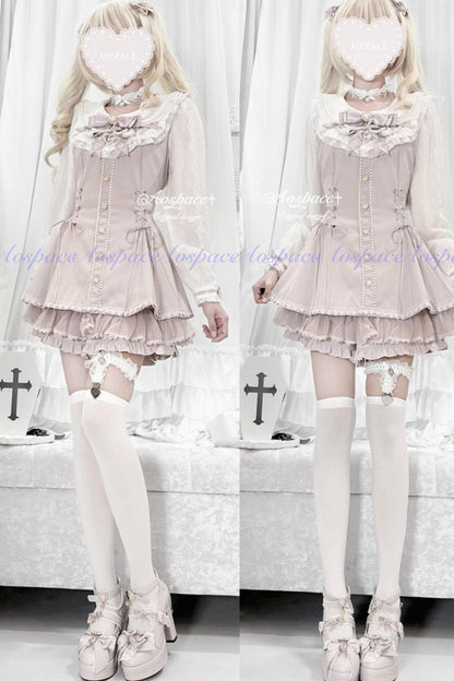 Lace Pearl Collar Long-Sleeve Set