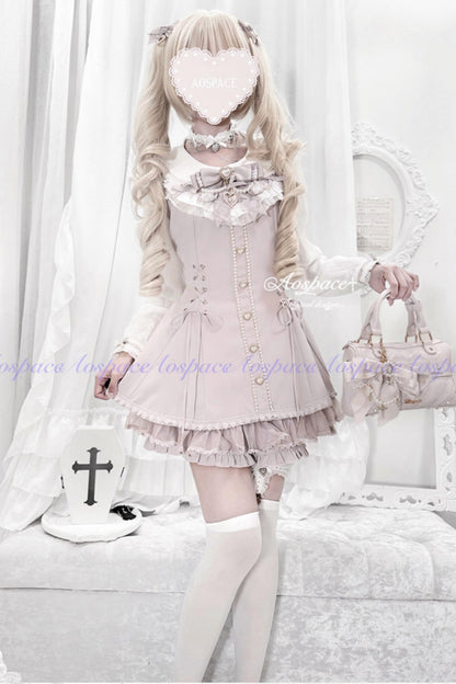Lace Pearl Collar Long-Sleeve Set
