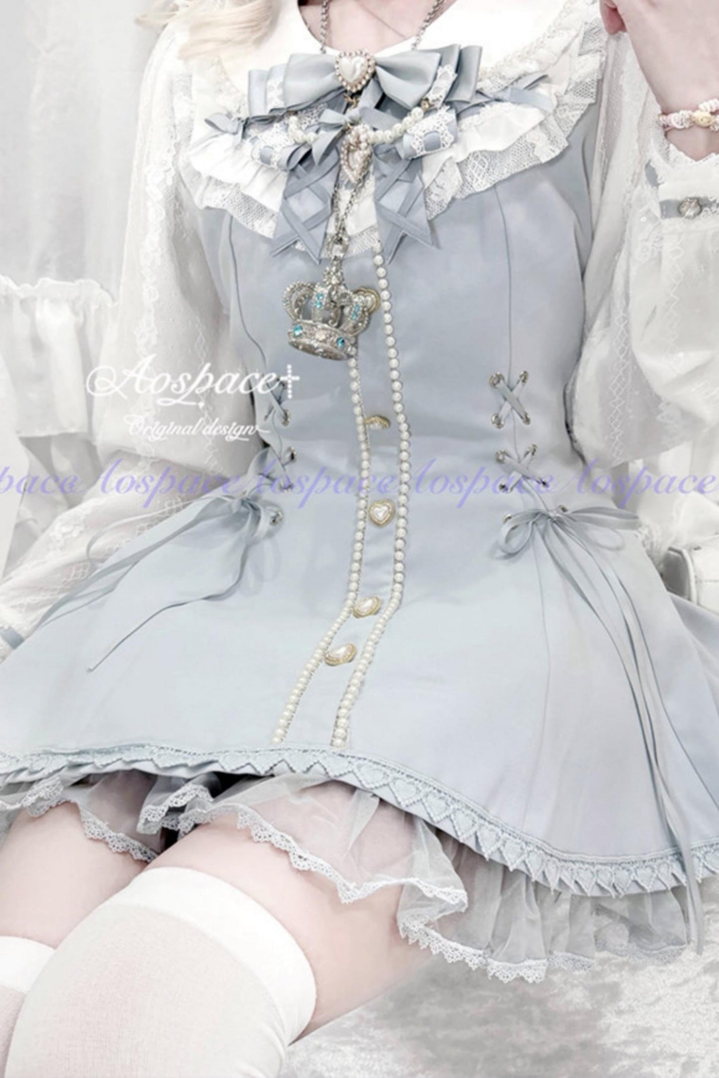 Lace Pearl Collar Long-Sleeve Set