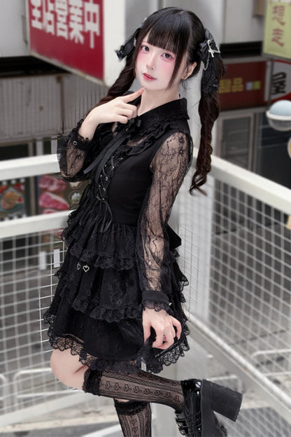 Black Lace Corset Long-Sleeve Dress