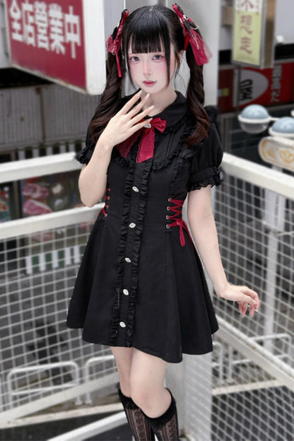 Black Red Lace Side Tie Dress