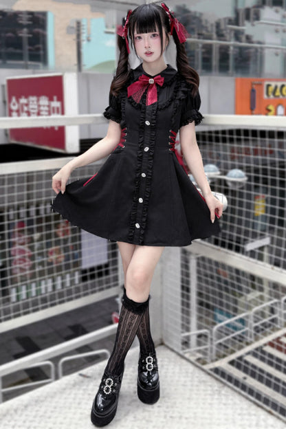 Black Red Lace Side Tie Dress