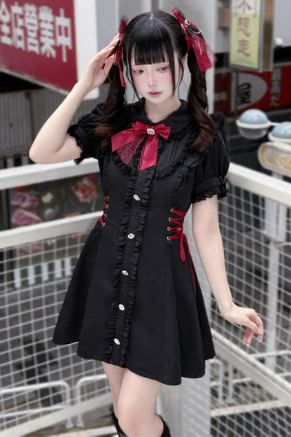 Black Red Lace Side Tie Dress