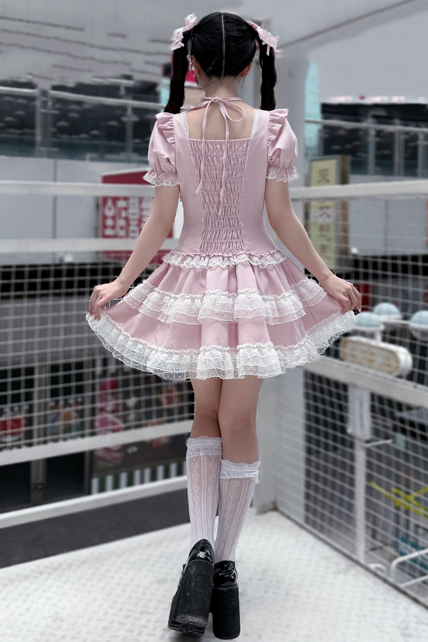 Pink Tiered Lace Halter Cake Dress