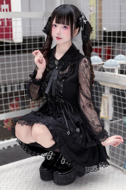 Black Lace Corset Long-Sleeve Dress