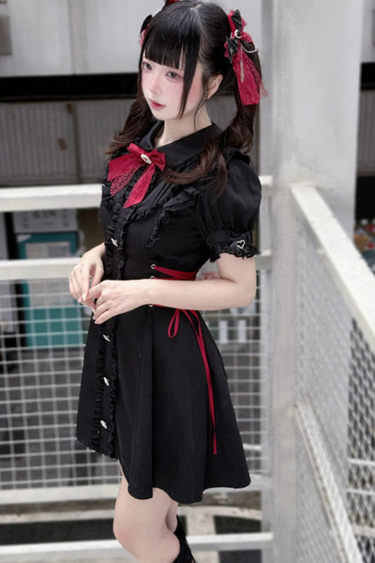 Black Red Lace Side Tie Dress