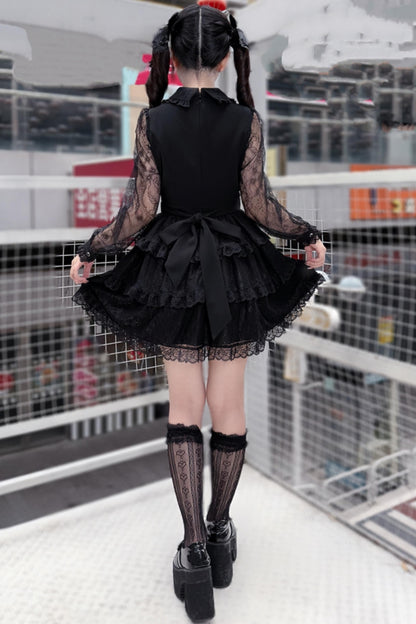 Black Lace Corset Long-Sleeve Dress