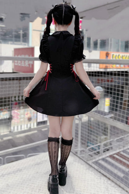 Black Red Lace Side Tie Dress
