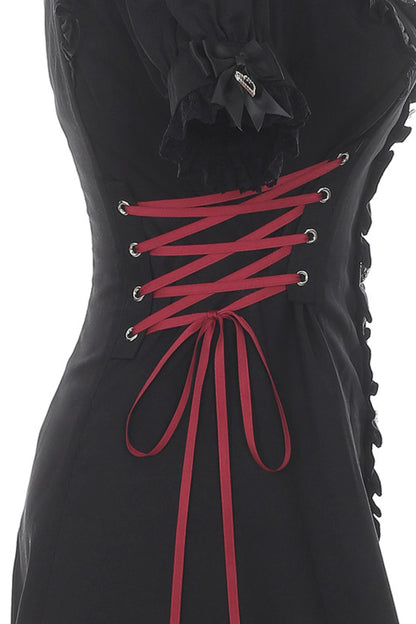 Black Red Lace Side Tie Dress