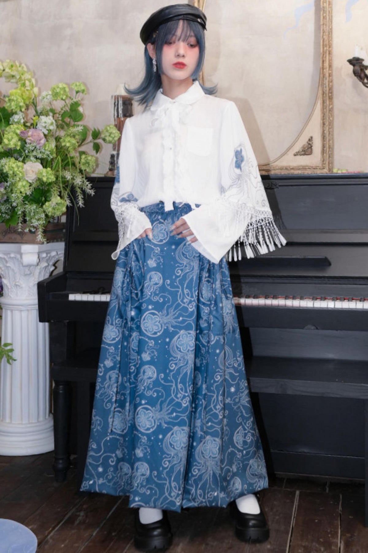 Blue Tears Jellyfish Print A-Line Skirt