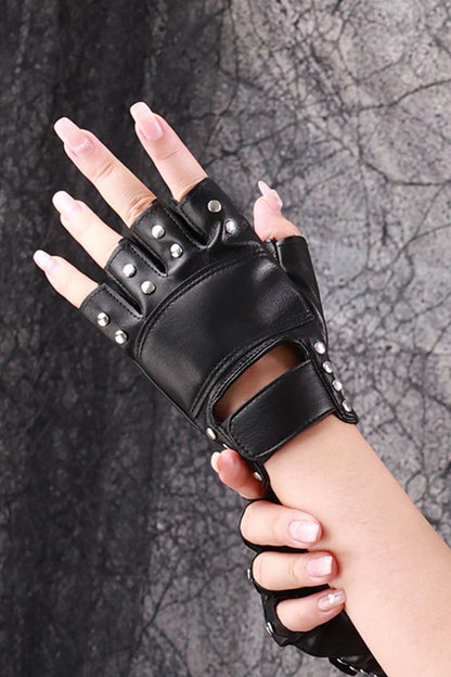 Punk Studded Leather Gloves