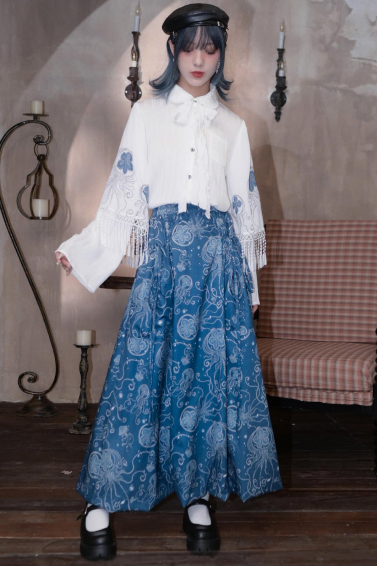 Blue Tears Jellyfish Print A-Line Skirt