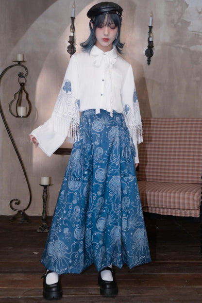 Blue Tears Jellyfish Print A-Line Skirt