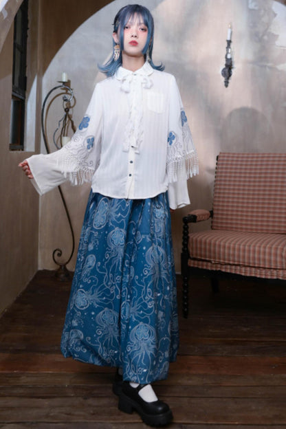 Blue Tears Jellyfish Print A-Line Skirt
