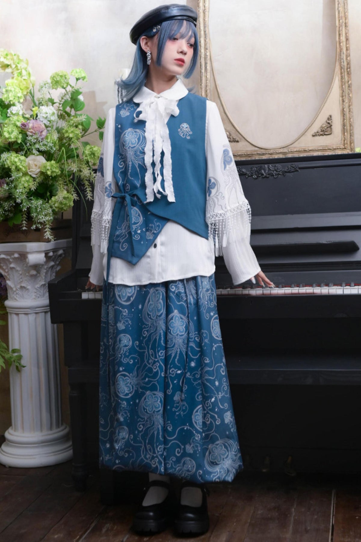 Blue Tears Jellyfish Print A-Line Skirt
