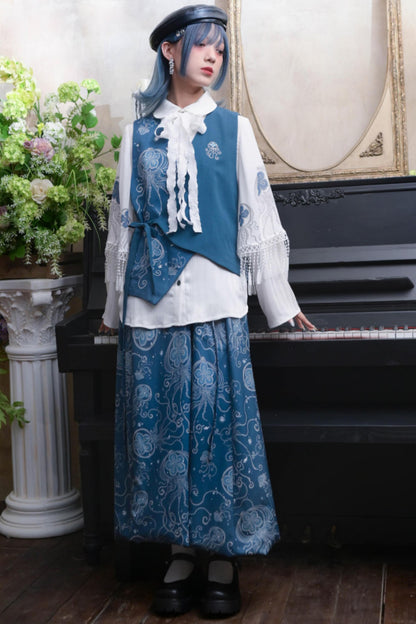 Blue Tears Jellyfish Print A-Line Skirt