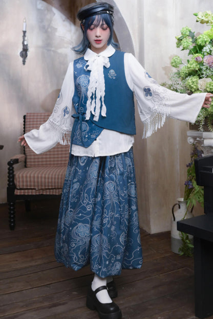 Blue Tears Jellyfish Print A-Line Skirt