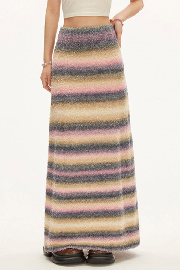 Gradient Stripe Knit Skirt Set