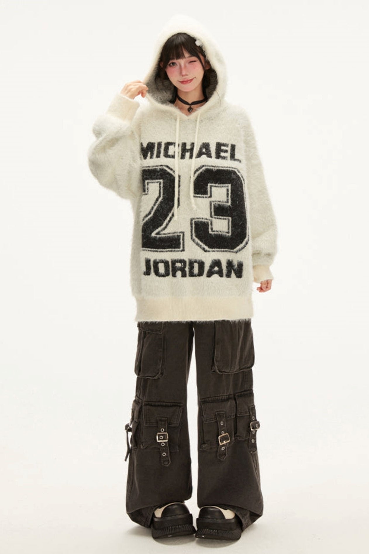 Contrast Hoody Alphabet Knit Sweater