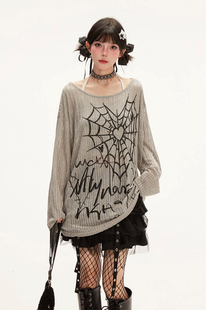 Spiderweb Print Off-Shoulder Tops