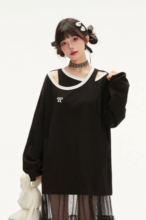 Versatile Black Halter Neck Long Sleeve Tops