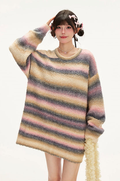 Gradient Stripe Knit Skirt Set