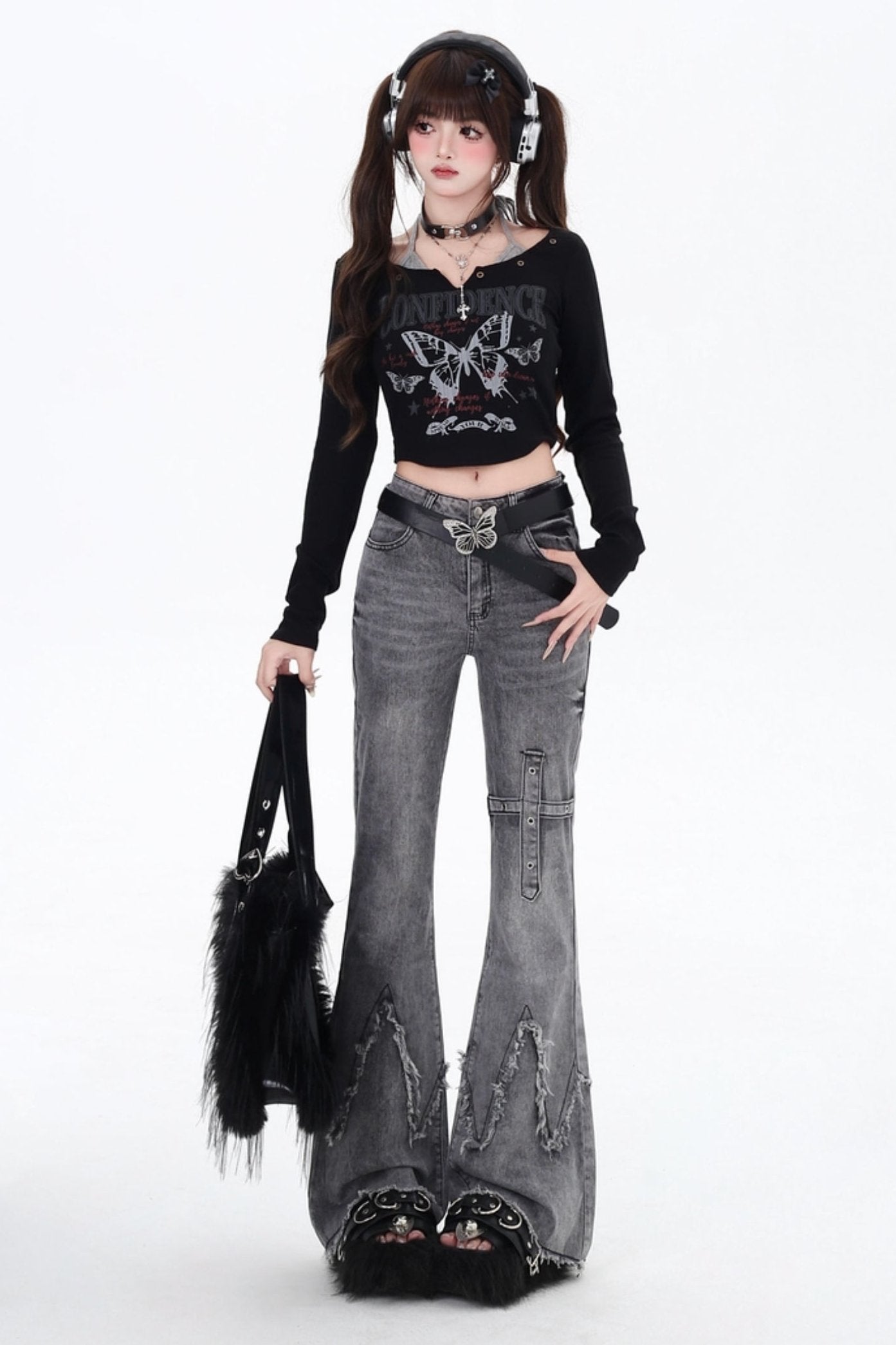 Slim Tassel Boots Cut Denim Pants