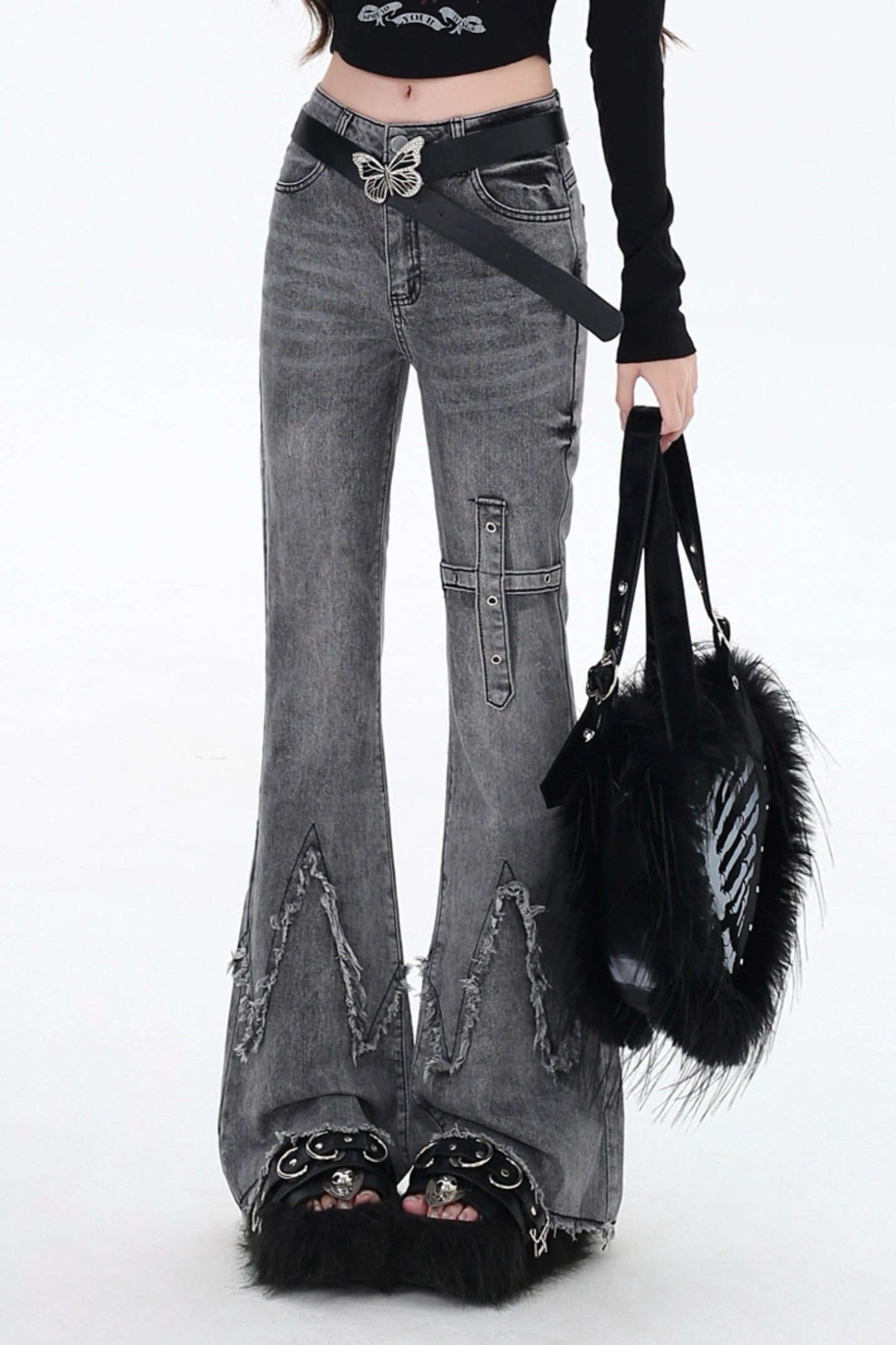 Slim Tassel Boots Cut Denim Pants