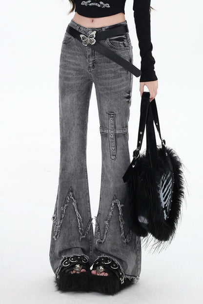 Slim Tassel Boots Cut Denim Pants