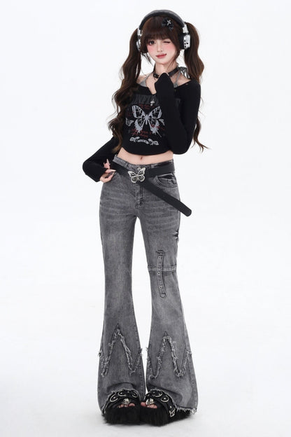 Slim Tassel Boots Cut Denim Pants