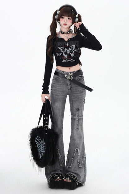 Slim Tassel Boots Cut Denim Pants