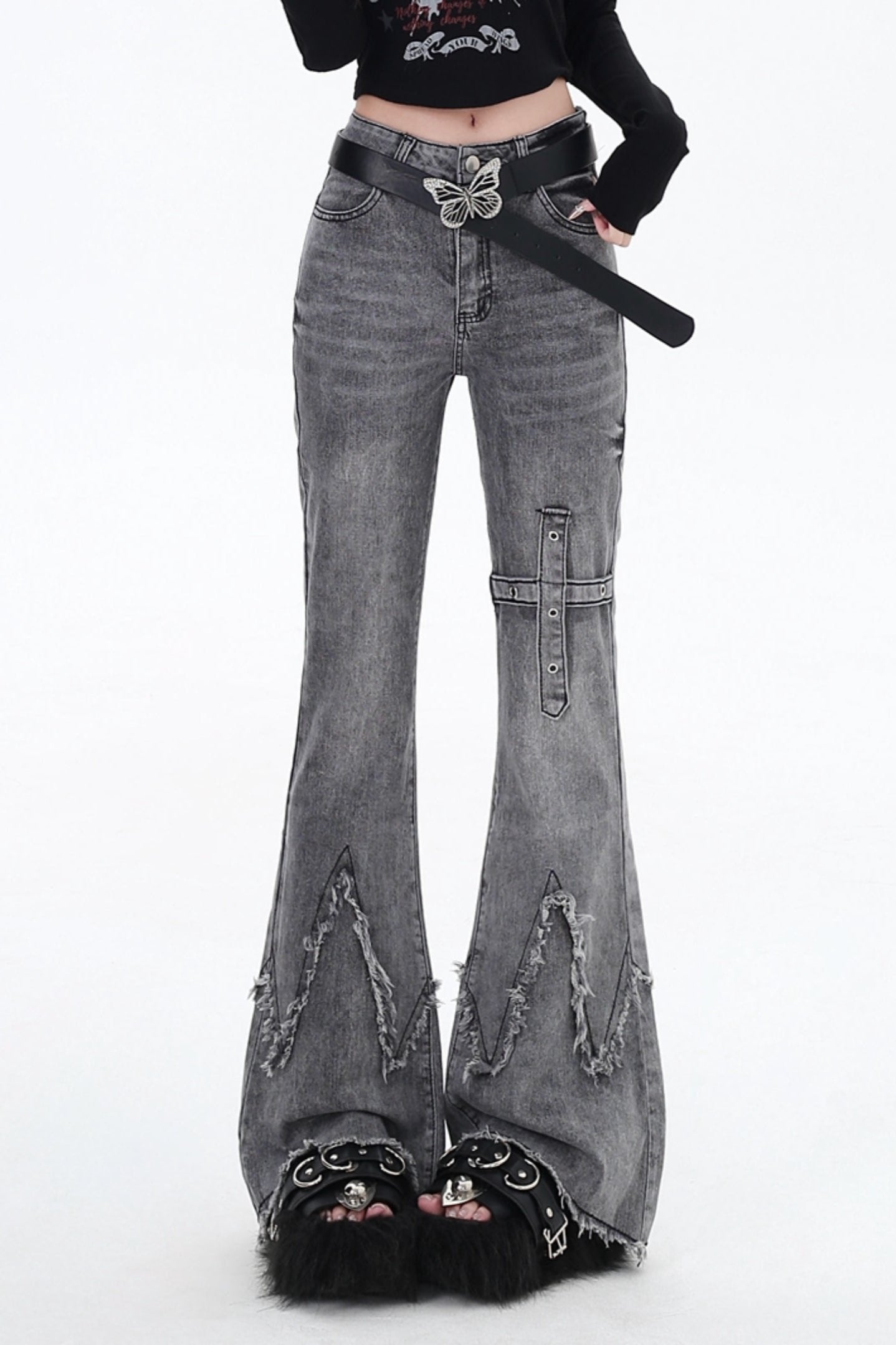 Slim Tassel Boots Cut Denim Pants