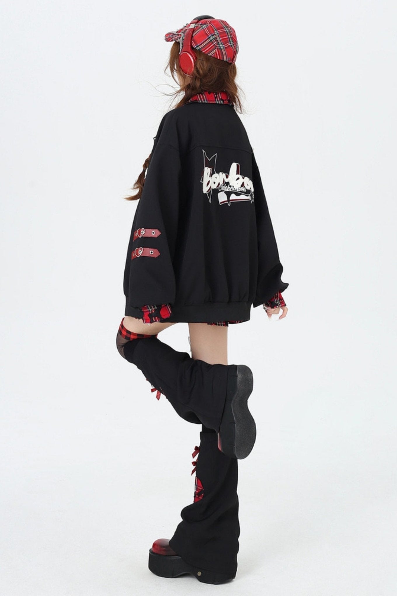 Black Purple Embroidery Baseball Coat