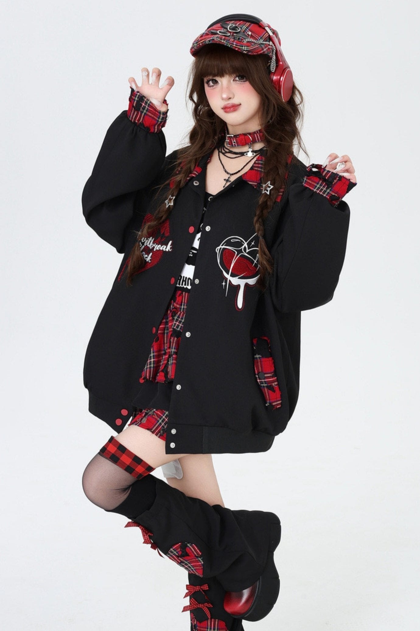 Black Purple Embroidery Baseball Coat