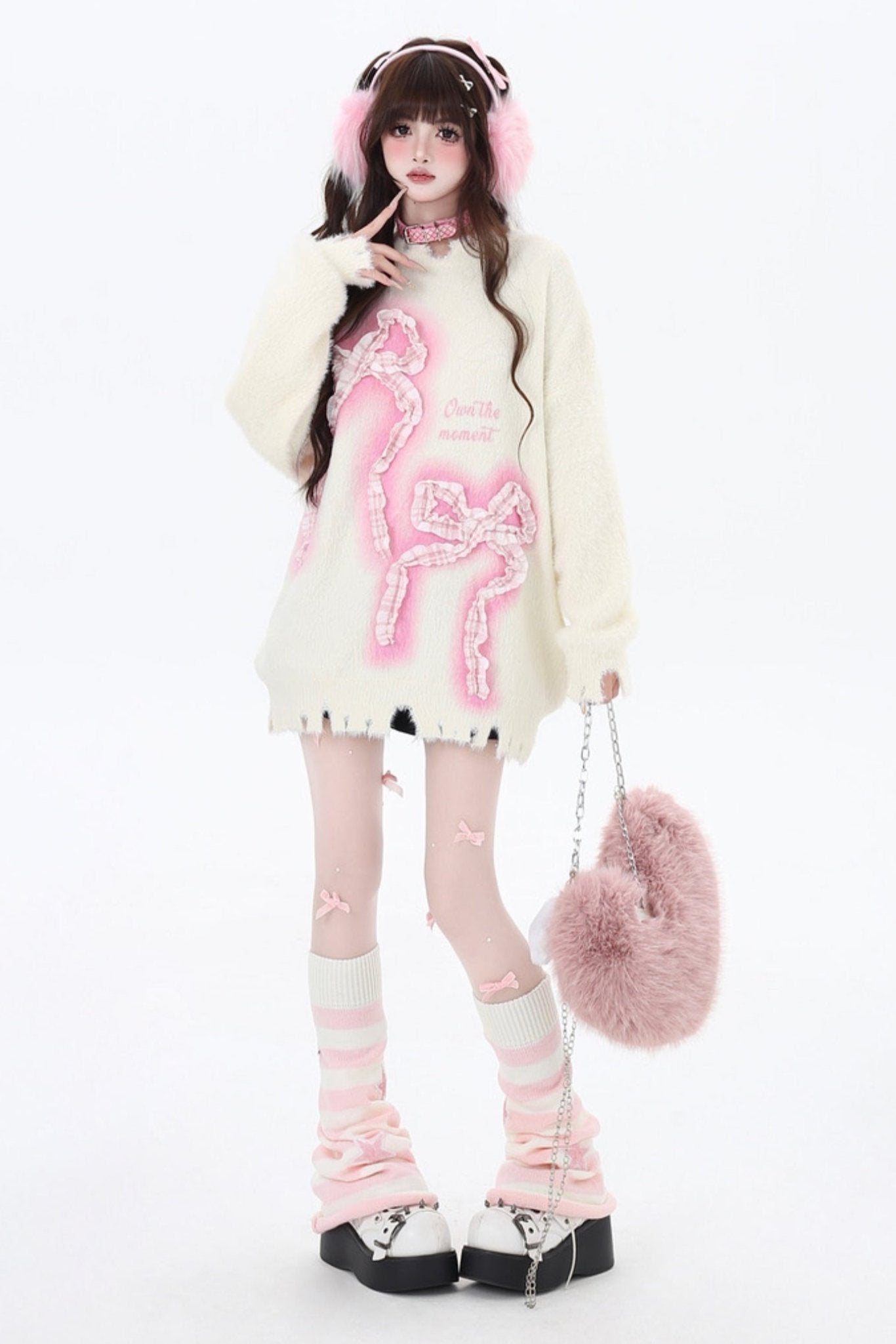 Bow design lip domo hair sweater