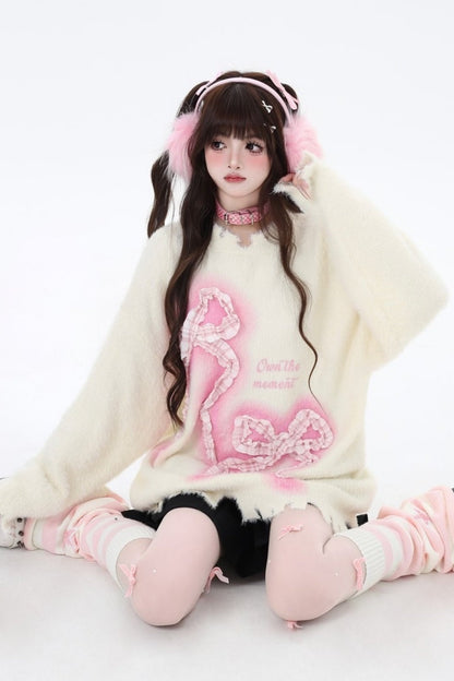 Bow design lip domo hair sweater