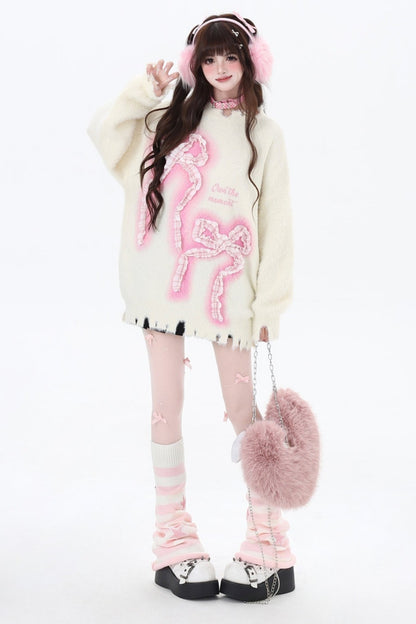 Bow design lip domo hair sweater