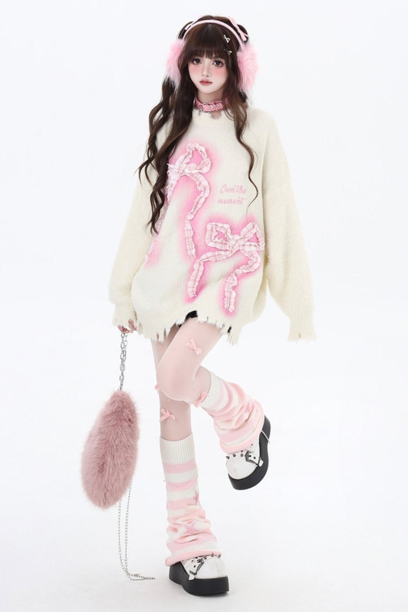 Bow design lip domo hair sweater