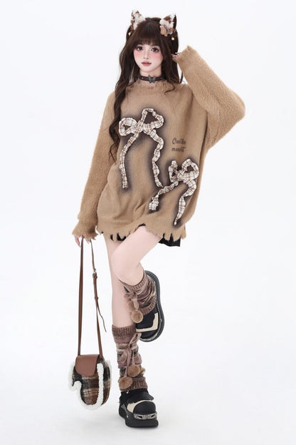 Bow design lip domo hair sweater