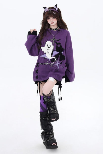 Black purple strap loose sweater