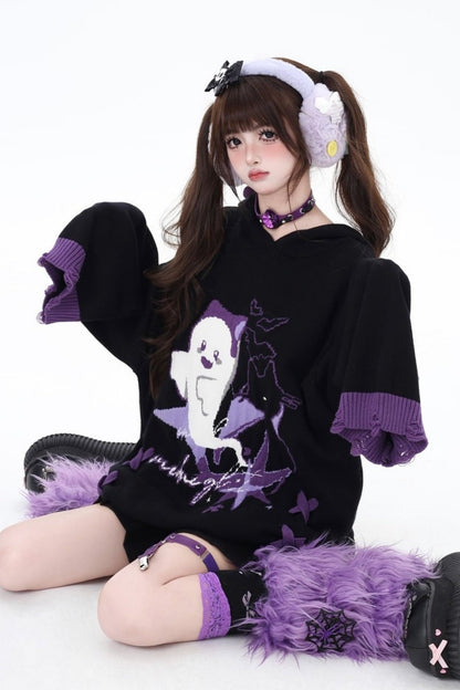 Black purple strap loose sweater