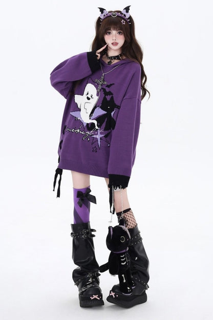 Black purple strap loose sweater