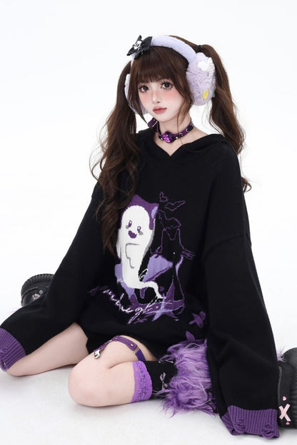 Black purple strap loose sweater