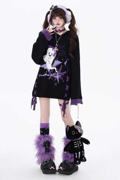 Black purple strap loose sweater