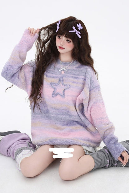 Dopamine Stripe Star Knit Sweater